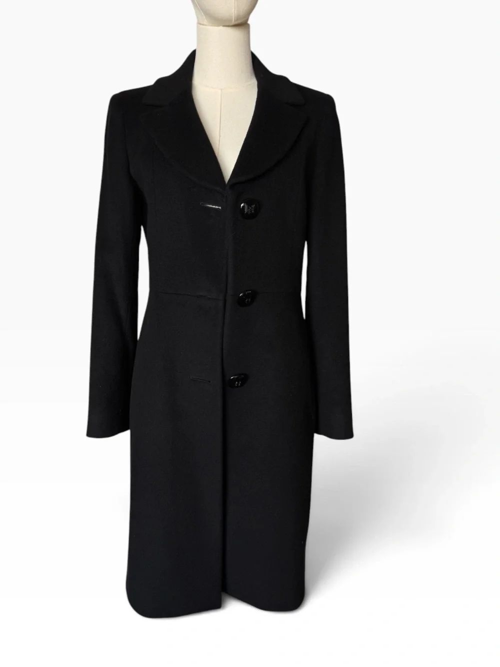 Cinzia Rocca Due Black Wool Cashmere Coat Size 4